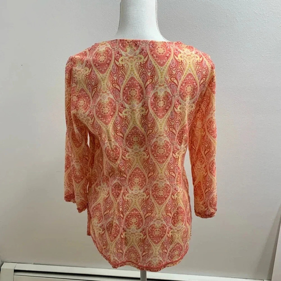 Rose & Thyme Tunic‎ Top Woman Medium Abstract Print Embroidery 100% Cotton K2 - Picture 4 of 10